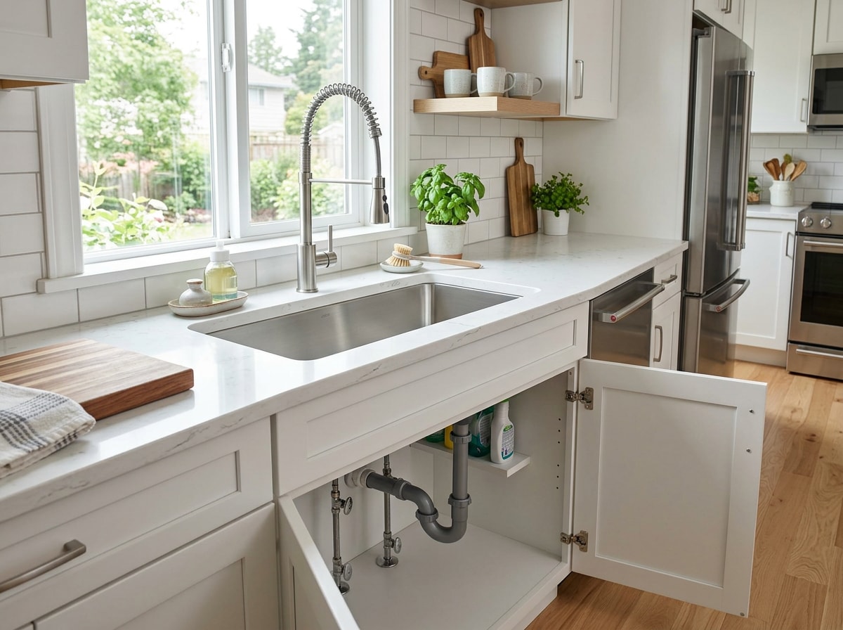 Newly remodeled kitchen with updated sink, faucet, and plumbing fixtures