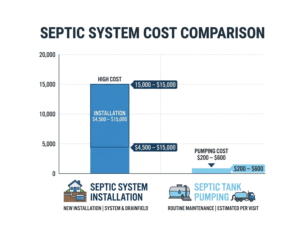 Chart comparing septic installation costs versus routine pumping costs